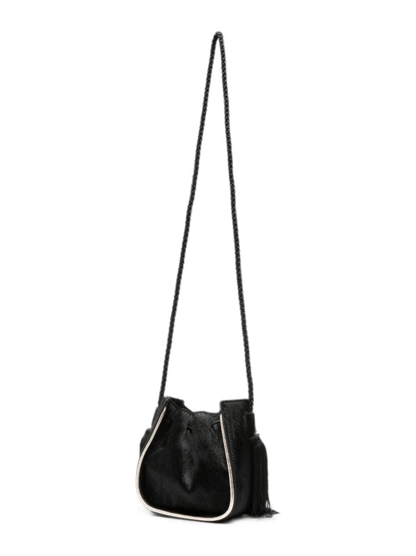 Forte Forte Calf Hair Drawstring Bucket Bag — Black, view 2
