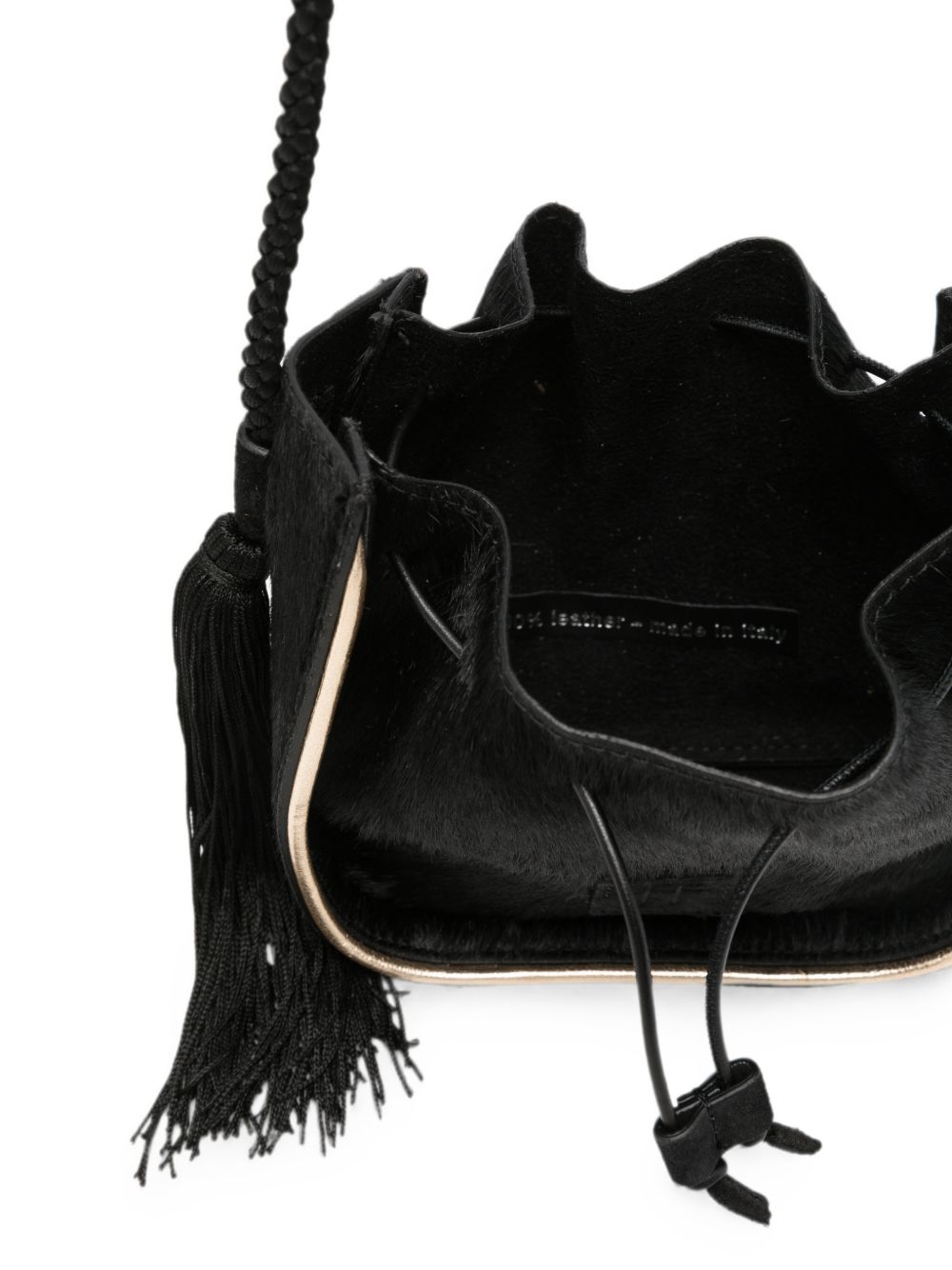 Forte Forte Calf Hair Drawstring Bucket Bag — Black, view 3