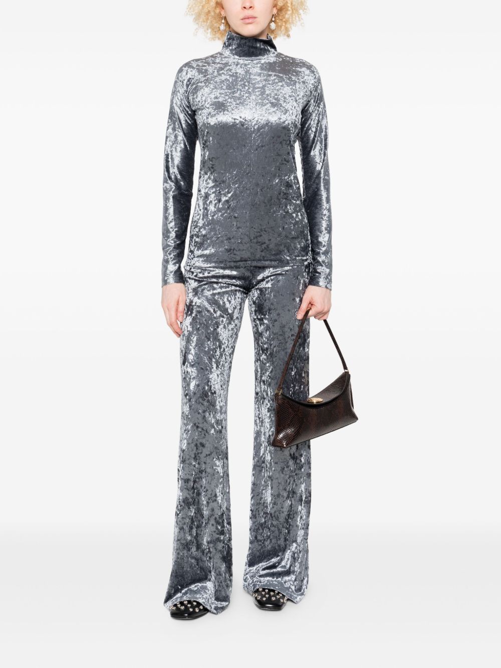Forte Forte Crushed Velvet Flared Trousers — grey, view 2