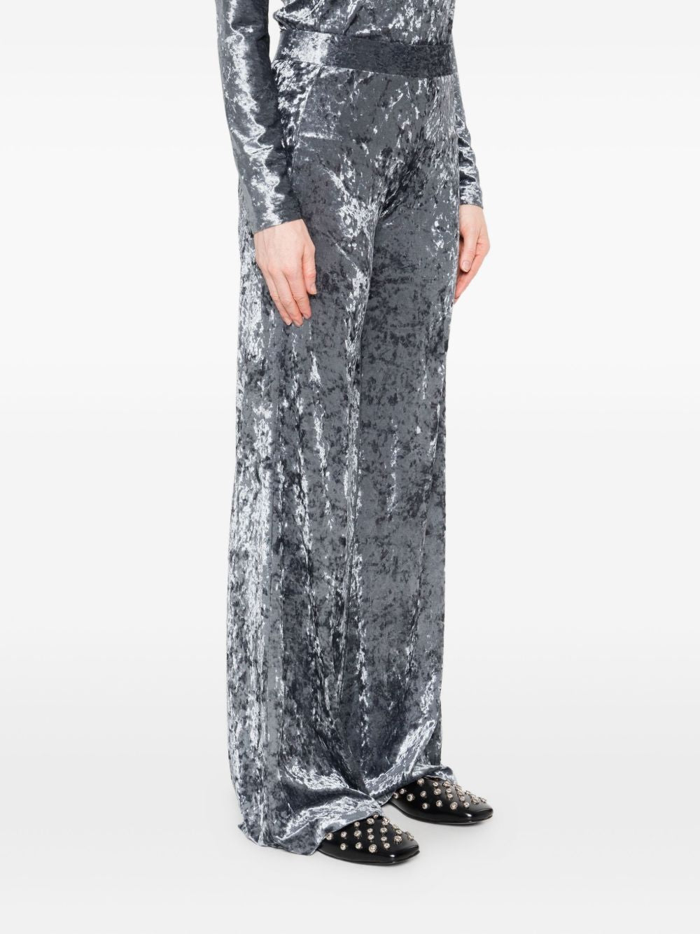 Forte Forte Crushed Velvet Flared Trousers — grey, view 4