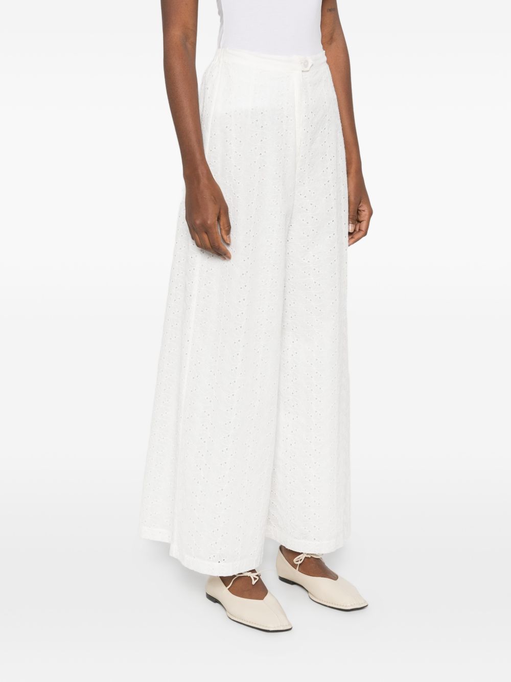 Forte Forte Embroidered Cotton Trousers — White, view 3