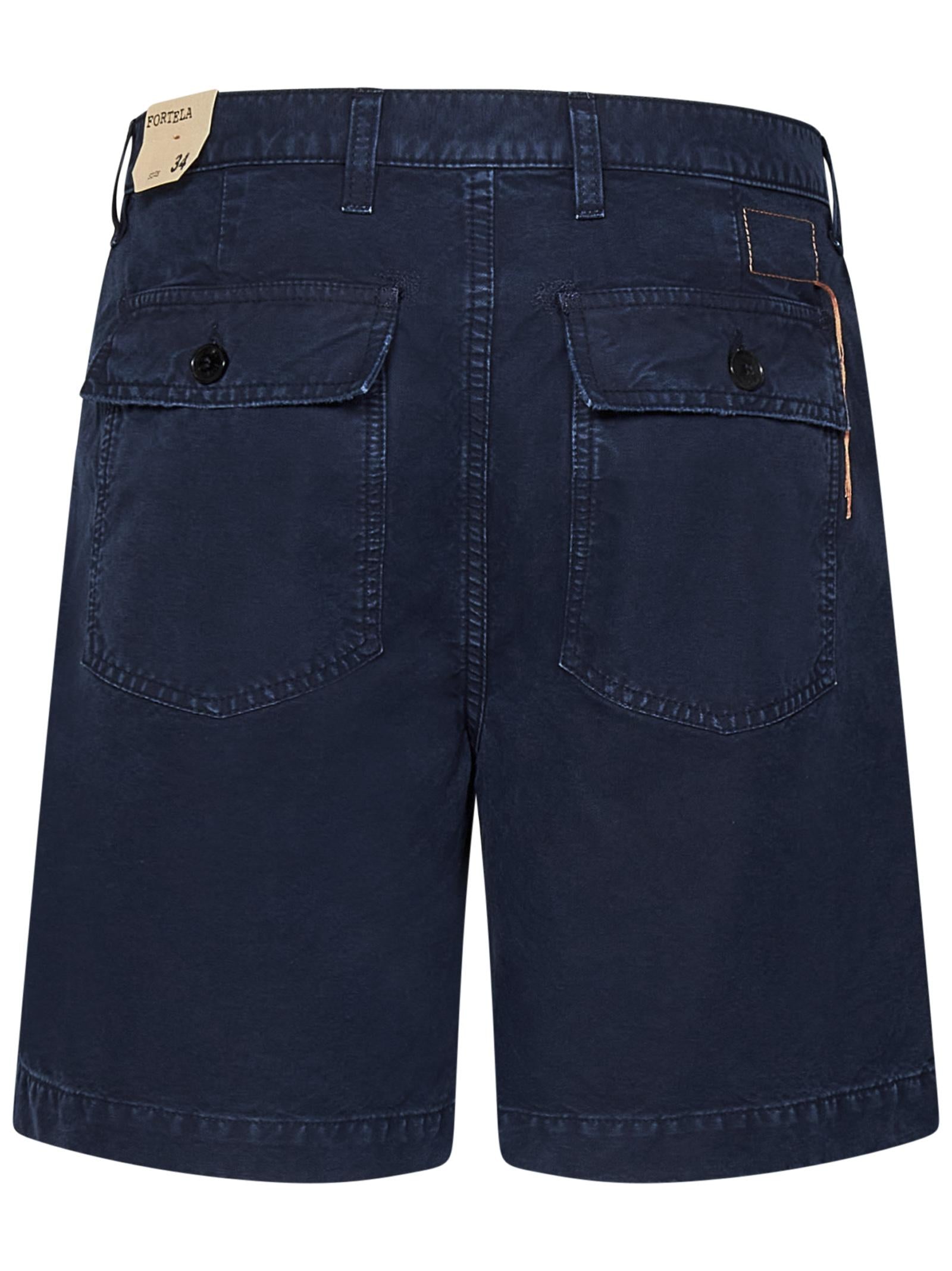 Fortela Distressed Cotton Shorts — Navy, view 3
