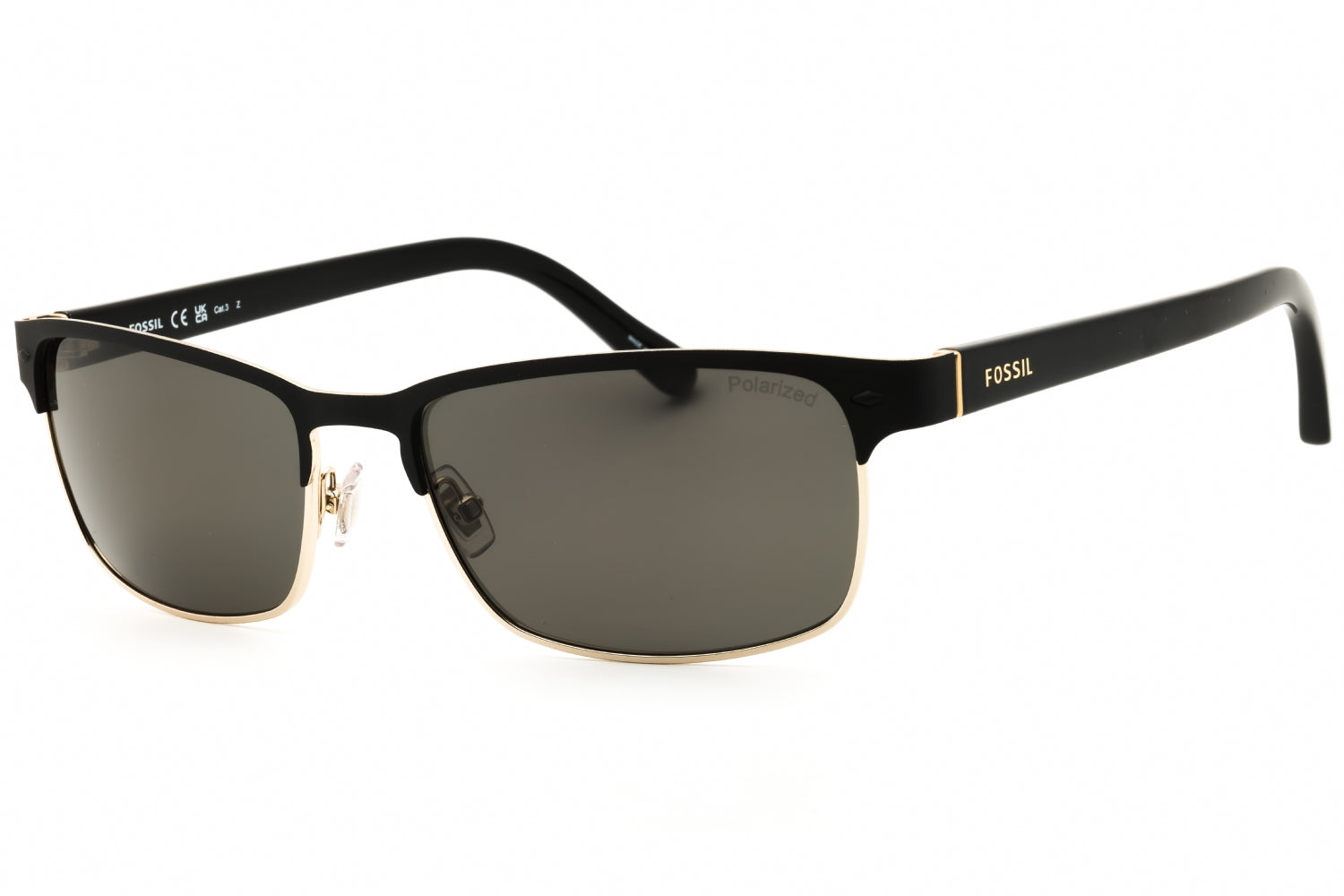 Fossil FOS3000PS Polarized Rectangular Metal Sunglasses — Black by Fossil