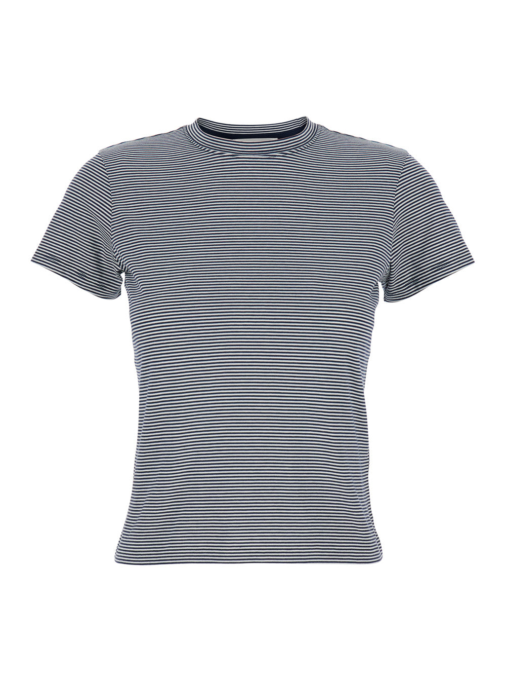 Frame Striped Cotton Crew Neck T-Shirt — Black by Frame