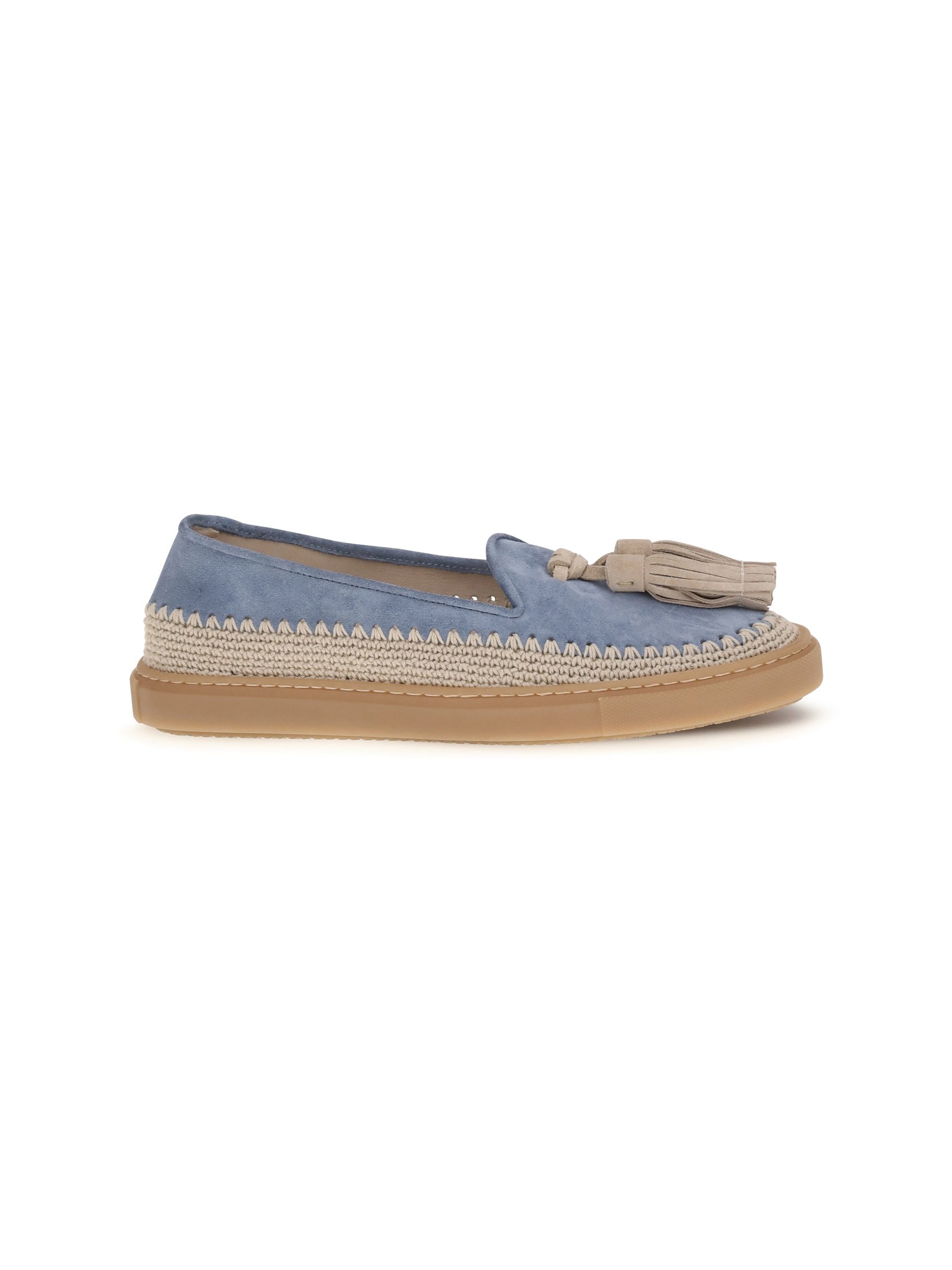 Fratelli Rossetti Suede with Crochet Detail Loafers — Blue by Fratelli Rossetti