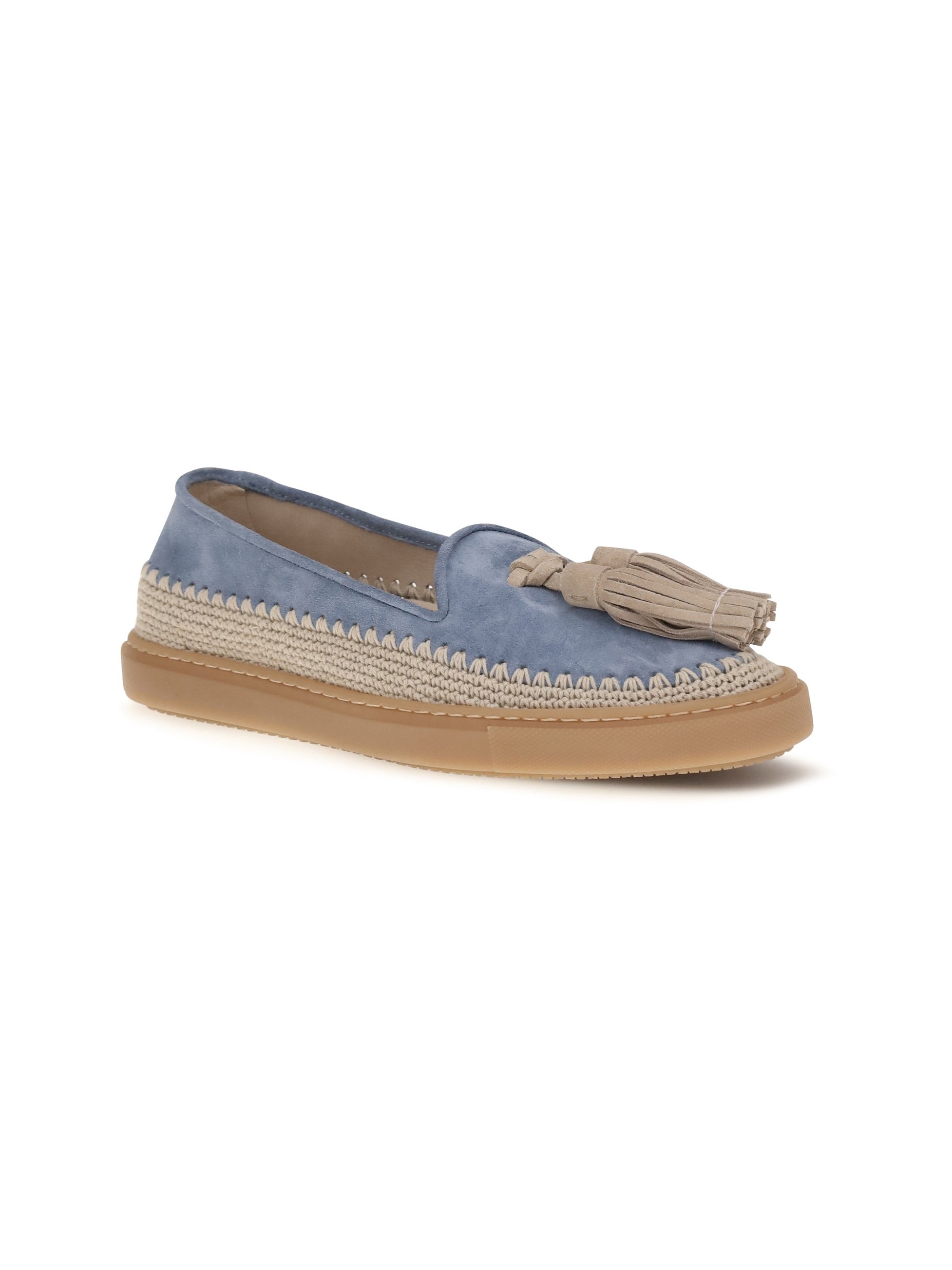 Fratelli Rossetti Suede with Crochet Detail Loafers — Blue, view 2
