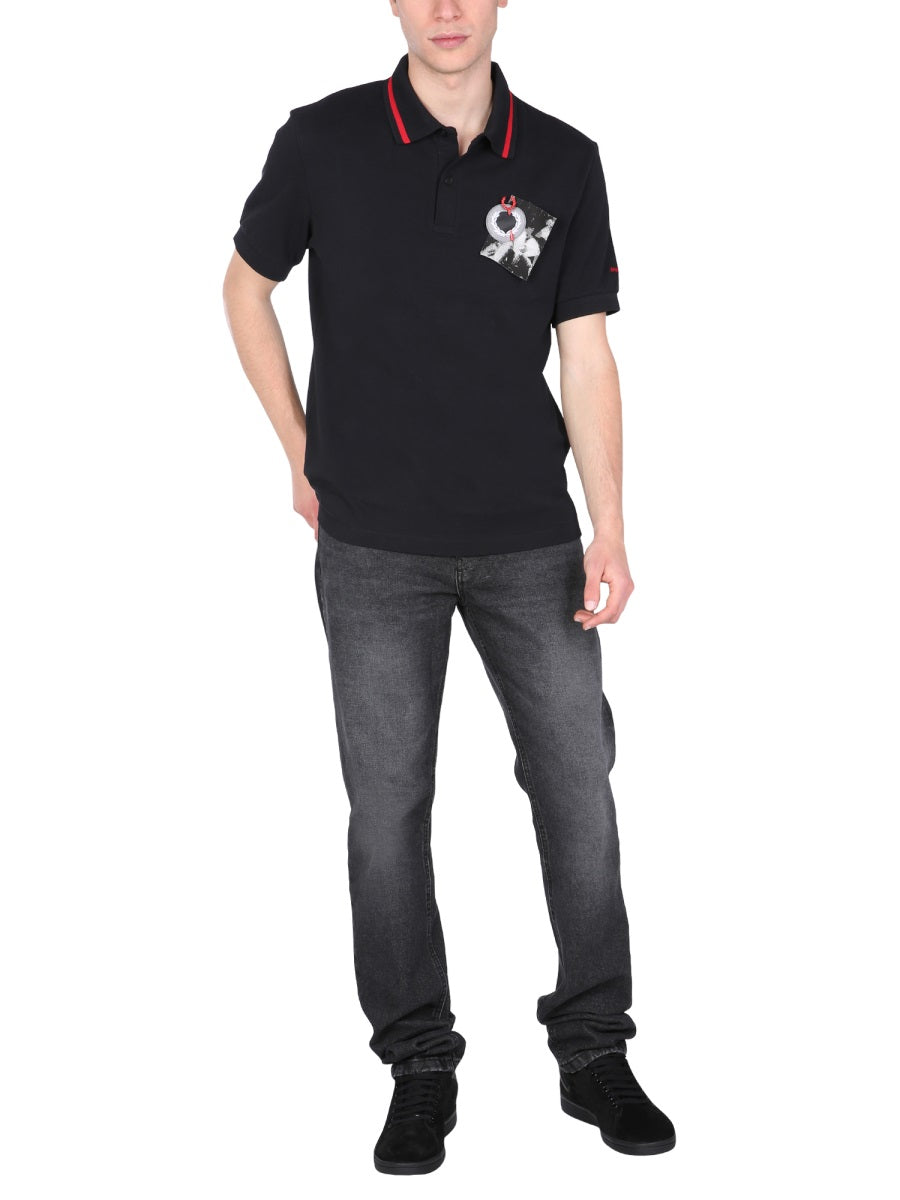 Fred Perry Regular Fit Cotton Polo Shirt — Black, view 3