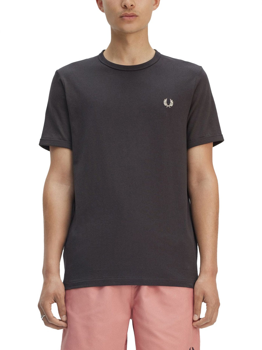 Fred Perry Ringer Cotton T-Shirt — Gray, view 3