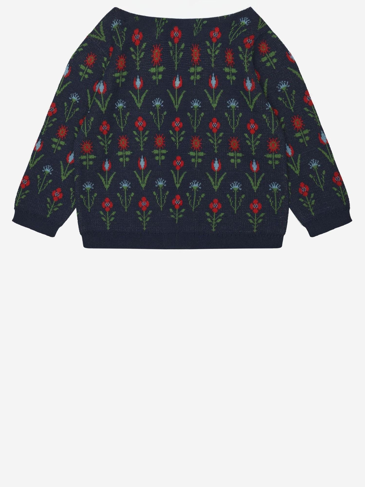 Fub Floral-Print Cotton Cardigan — Navy by Fub