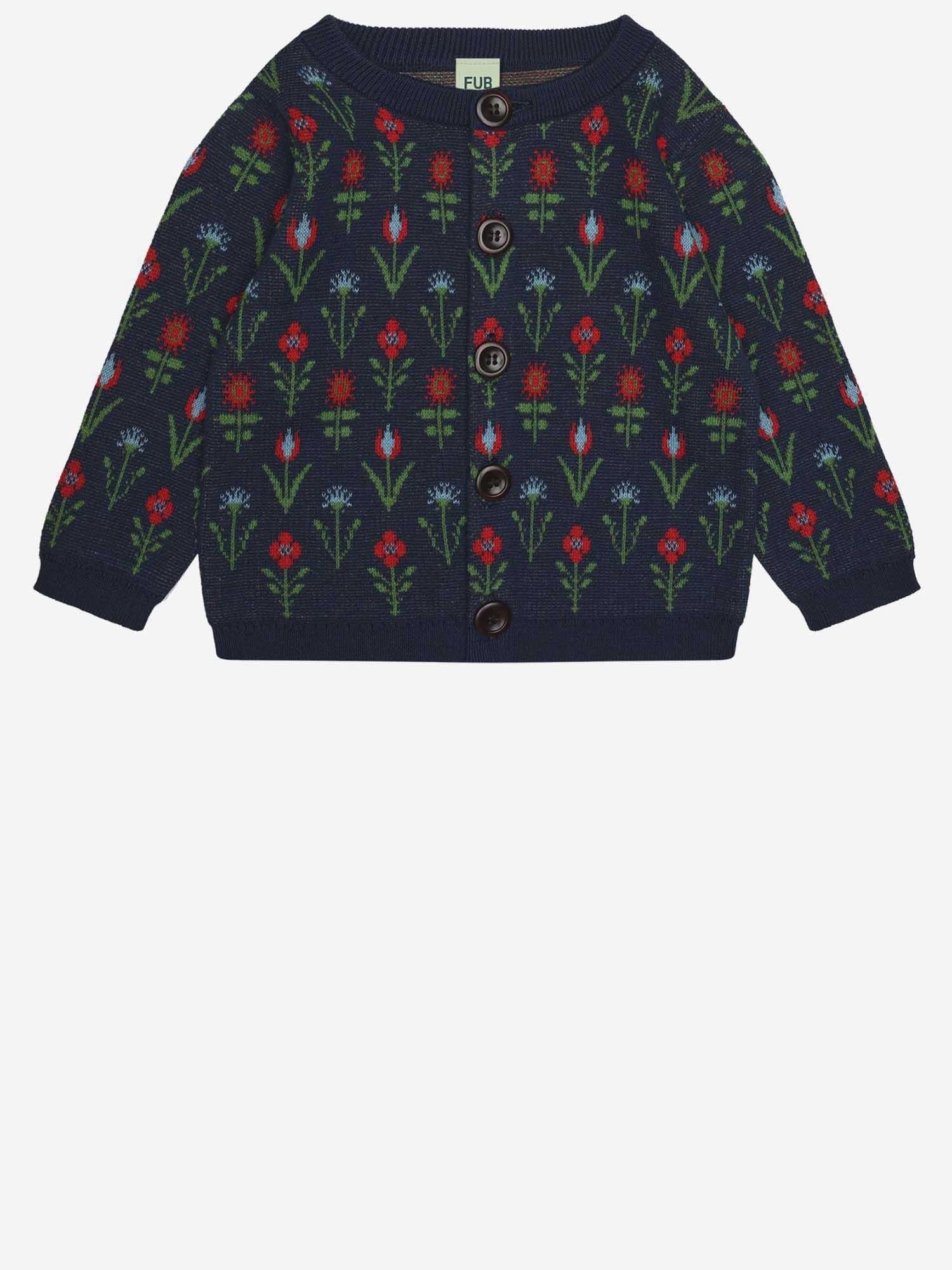 Fub Floral-Print Cotton Cardigan — Navy, view 2