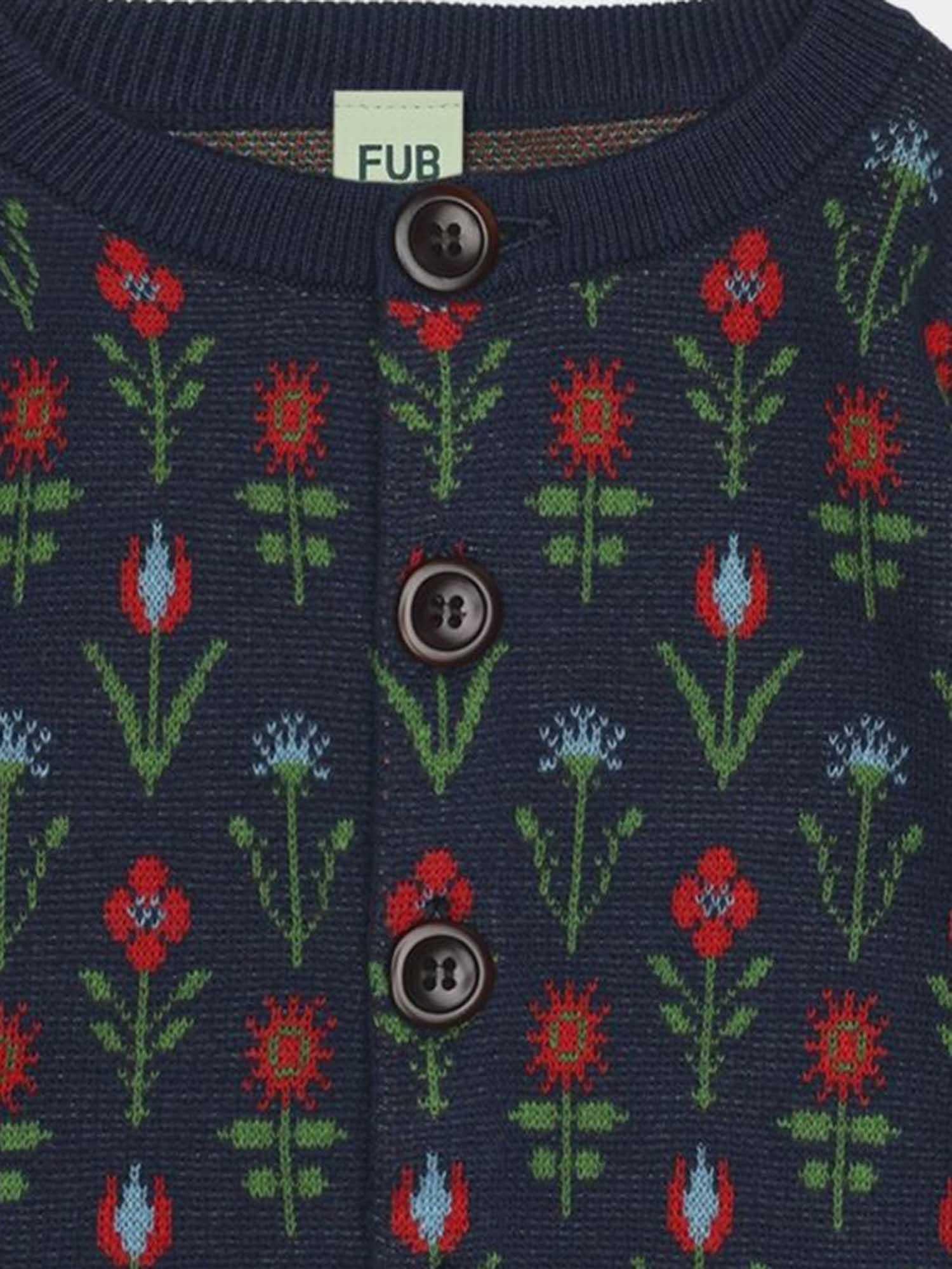 Fub Floral-Print Cotton Cardigan — Navy, view 3