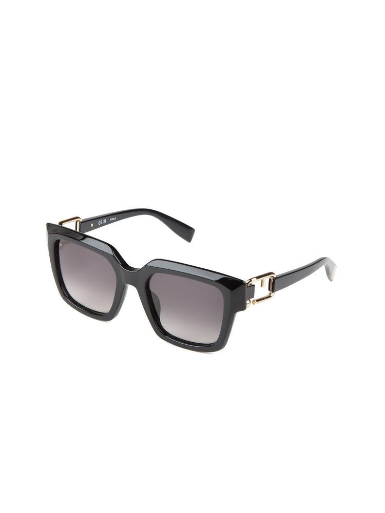 Furla SFU981 Glossy Black Acetate Sunglasses — Black, view 4
