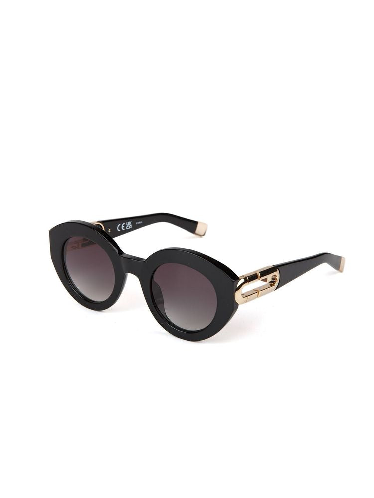 Furla SFU987 Glossy Black Acetate Sunglasses — Black, view 3