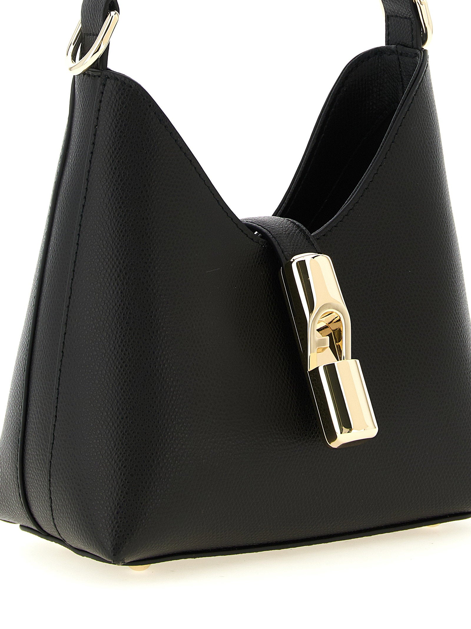 Furla Textured Calf Leather Shoulder Bag — Black, view 3