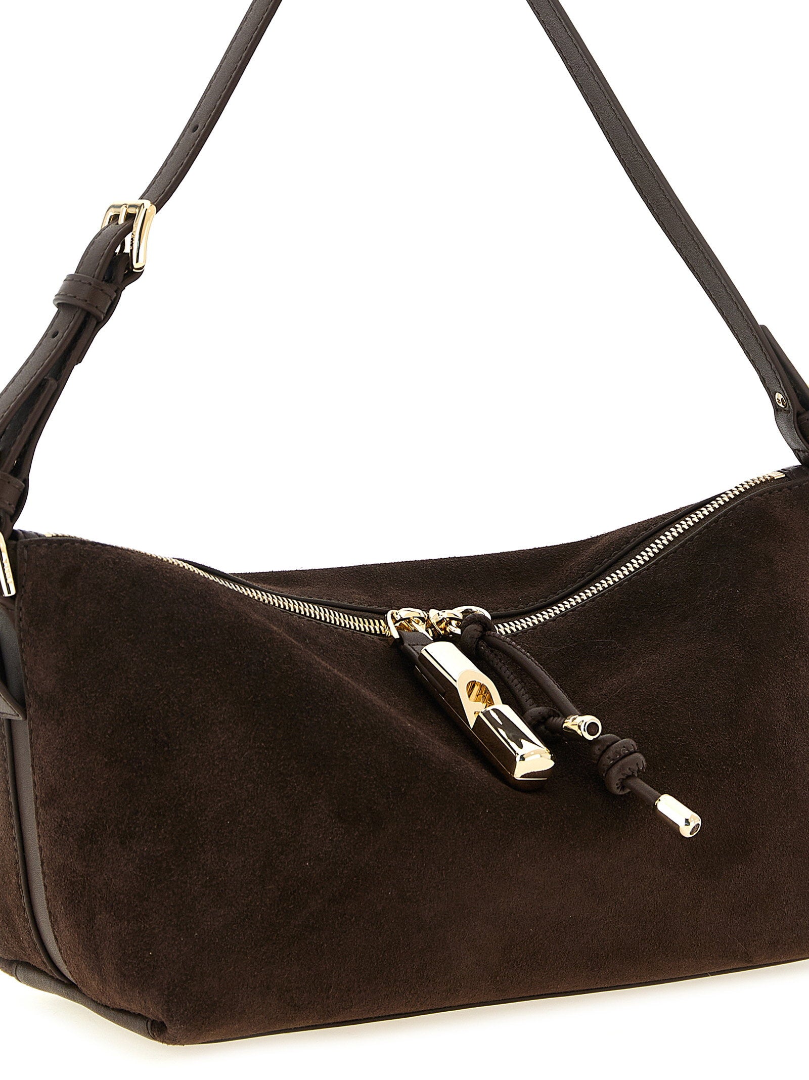 Furla Suede Shoulder Bag — Brown, view 3