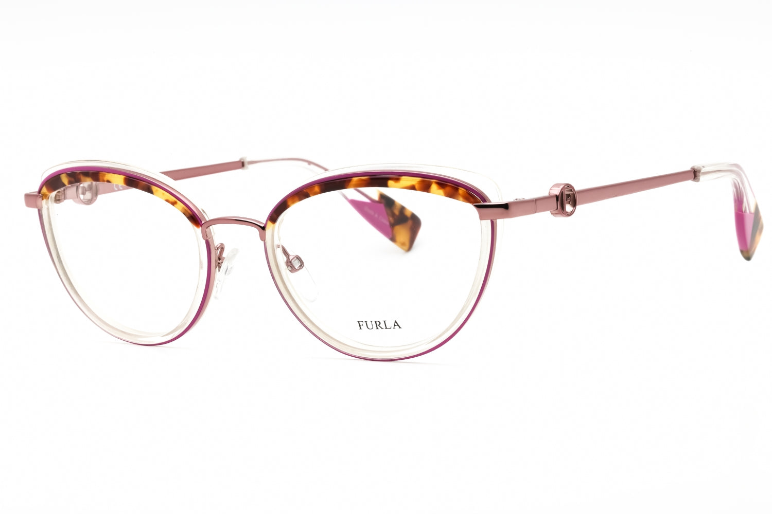 Furla VFU357 Tortoiseshell-Trim Metal Eyeglasses — Burgundy by Furla