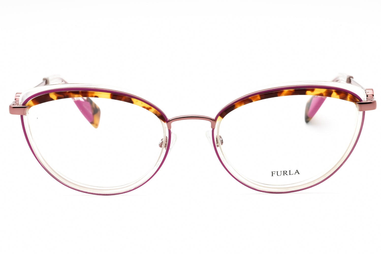 Furla VFU357 Tortoiseshell-Trim Metal Eyeglasses — Burgundy, view 2
