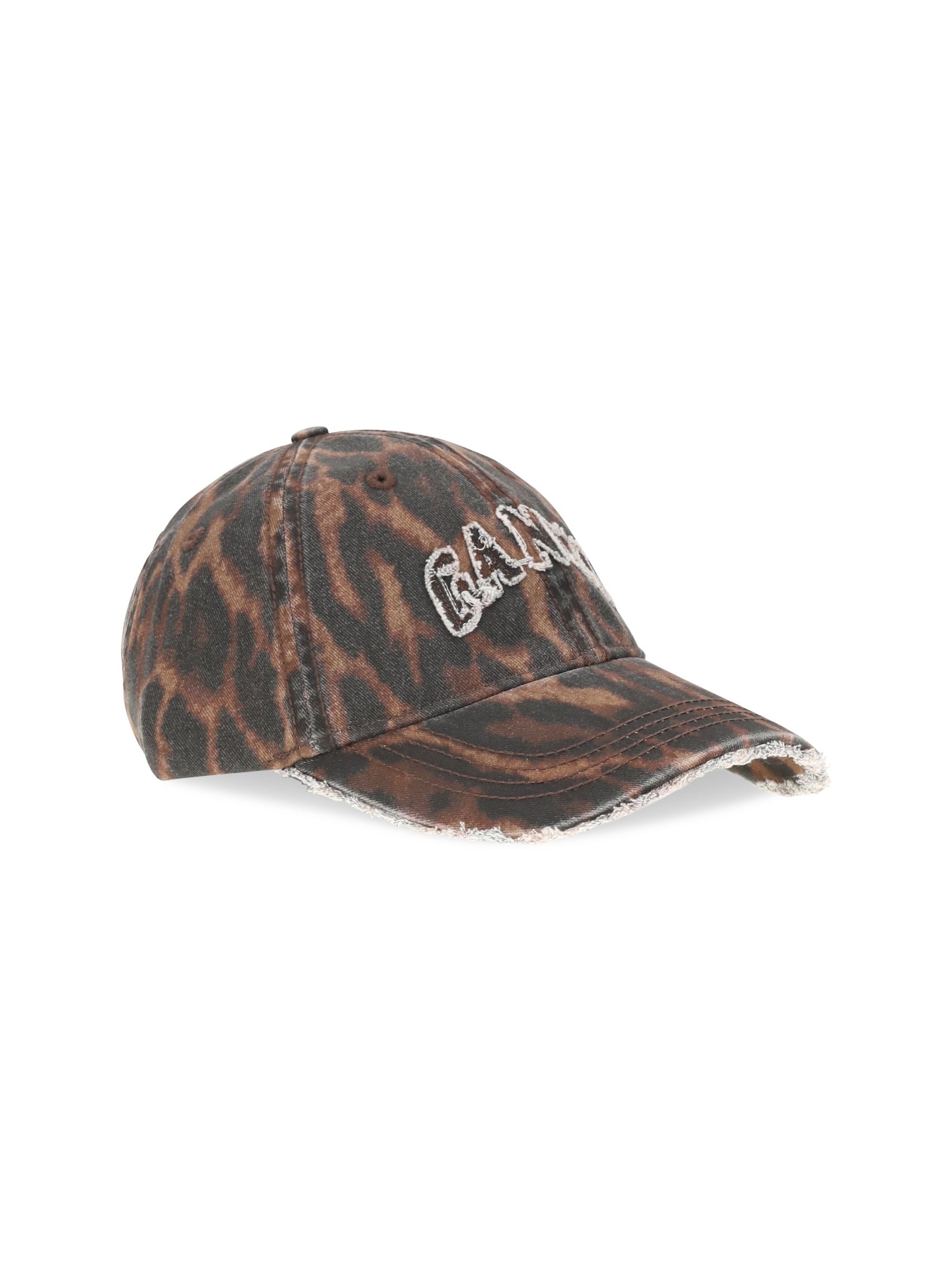 Ganni B3020268 Ocelot Leopard Print Baseball Cap — Brown, view 2