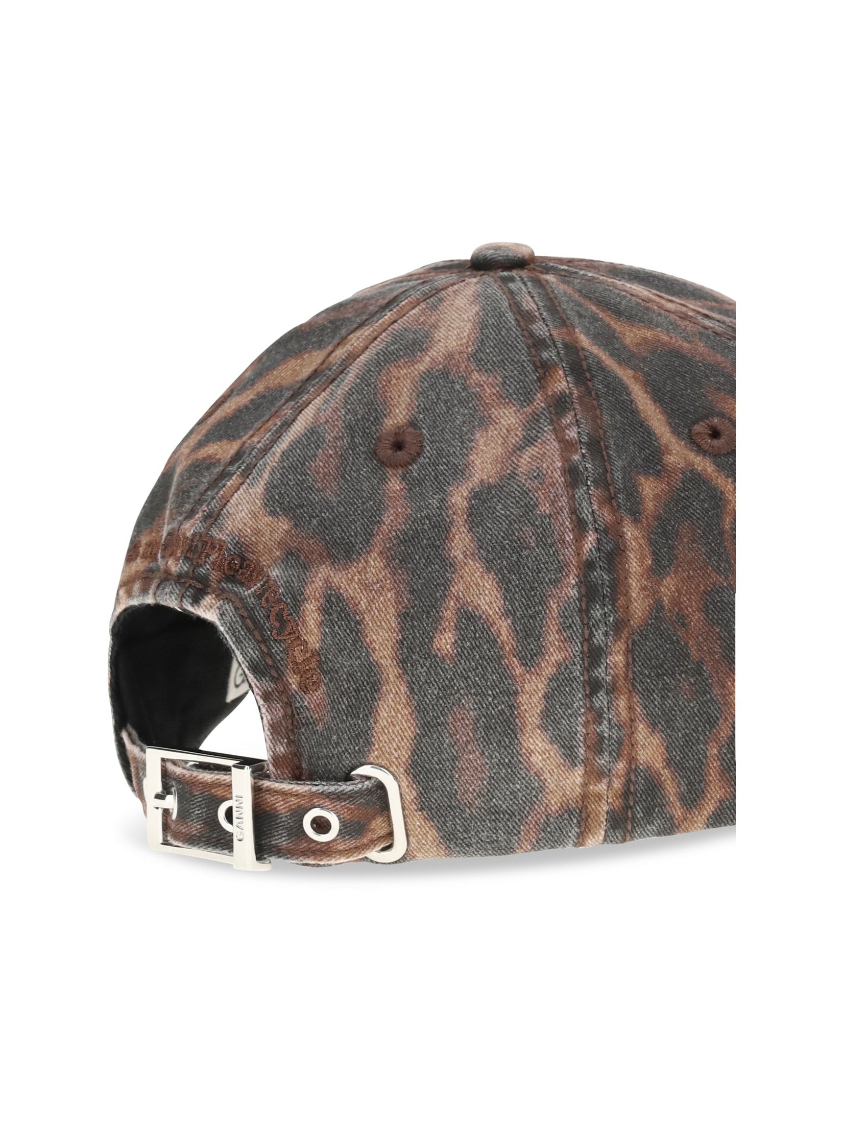 Ganni B3020268 Ocelot Leopard Print Baseball Cap — Brown, view 3