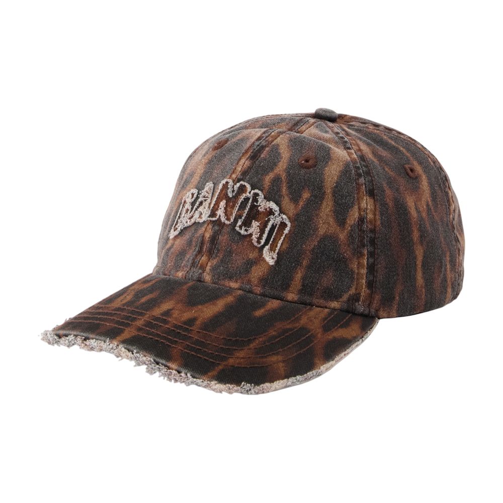 Ganni B3020268-ZZB Leopard-Print Denim Baseball Cap — Brown by Ganni