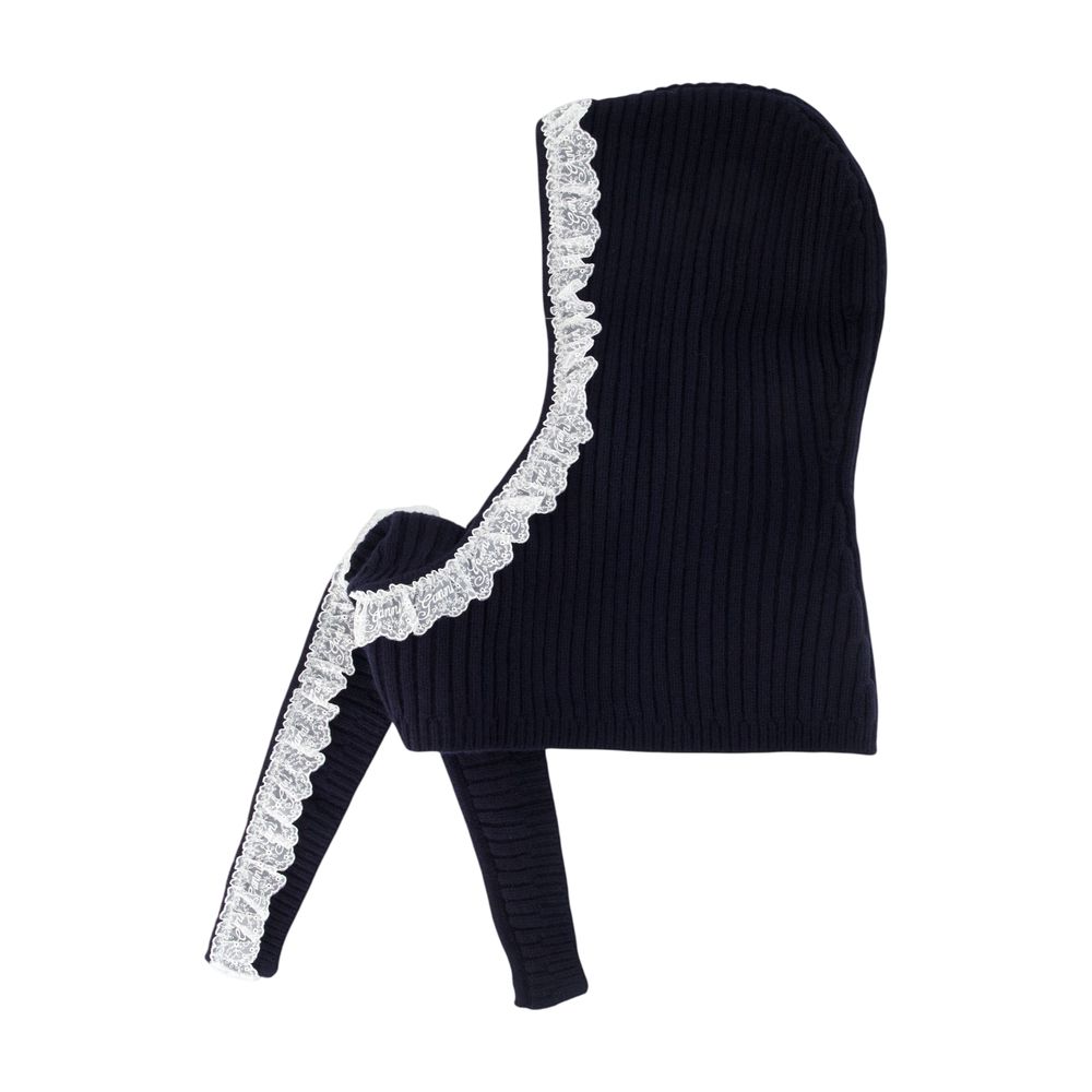 Ganni B3020274-683 Lace-Trimmed Wool Balaclava — Black by Ganni