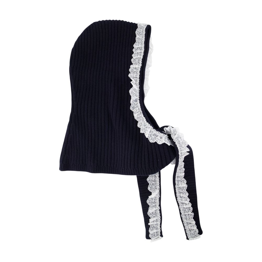 Ganni B3020274-683 Lace-Trimmed Wool Balaclava — Black, view 2