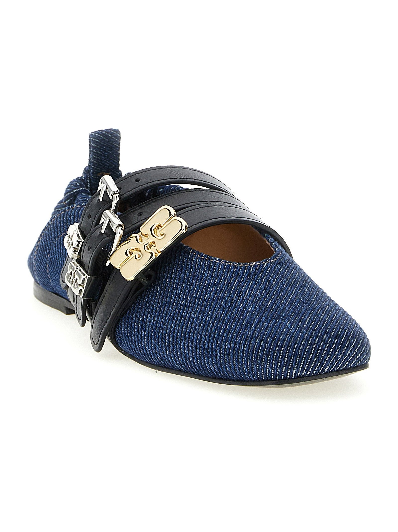Ganni Sue Triple Ballet Flat — Navy, view 2