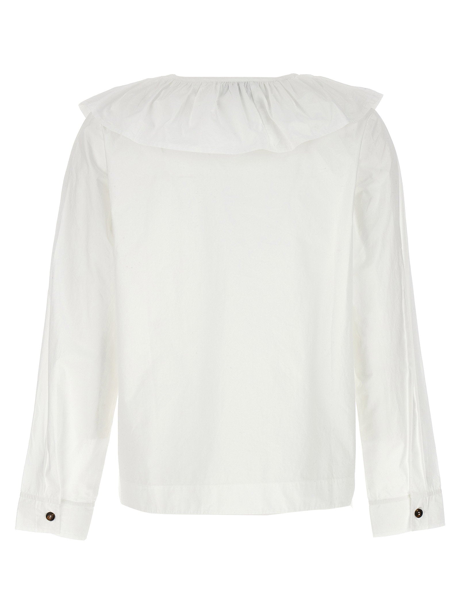 Ganni Ruffled Cotton Poplin Blouse — White, view 2