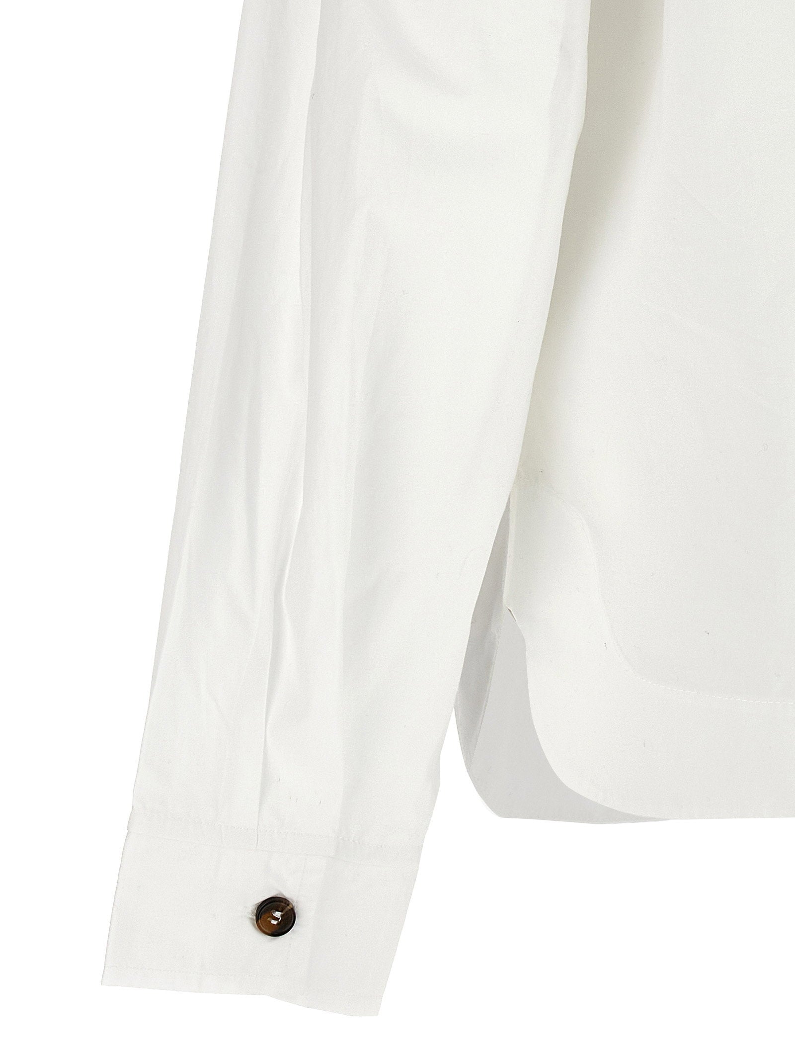 Ganni Ruffled Cotton Poplin Blouse — White, view 4