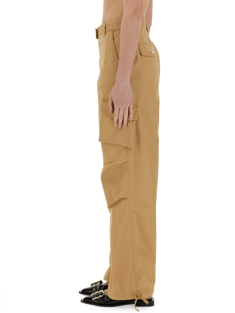 Ganni Organic Cotton Twill Cargo Pants — Beige, view 4