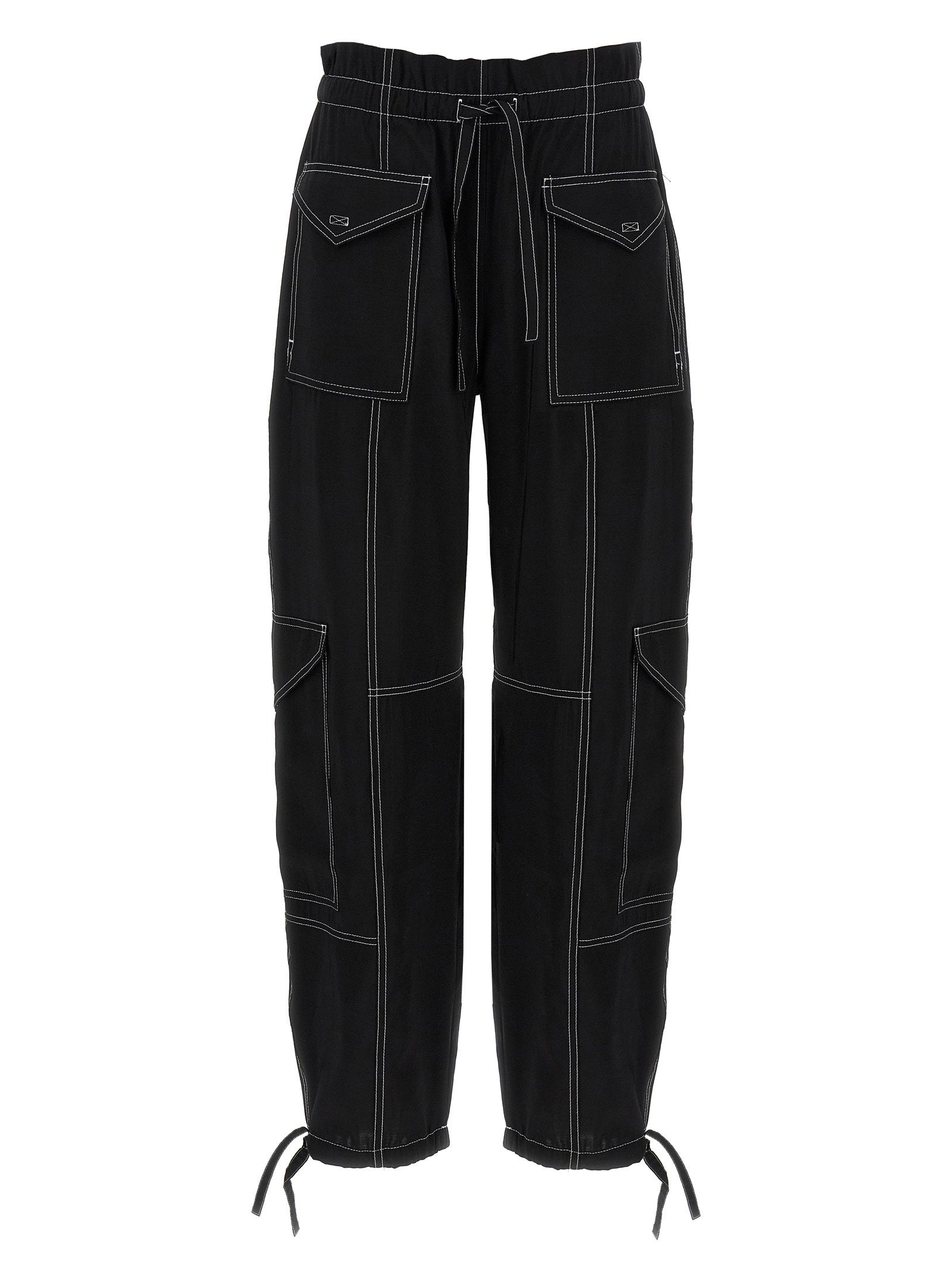 Ganni Pocket Detail Viscose Cargo Pants — Black by Ganni
