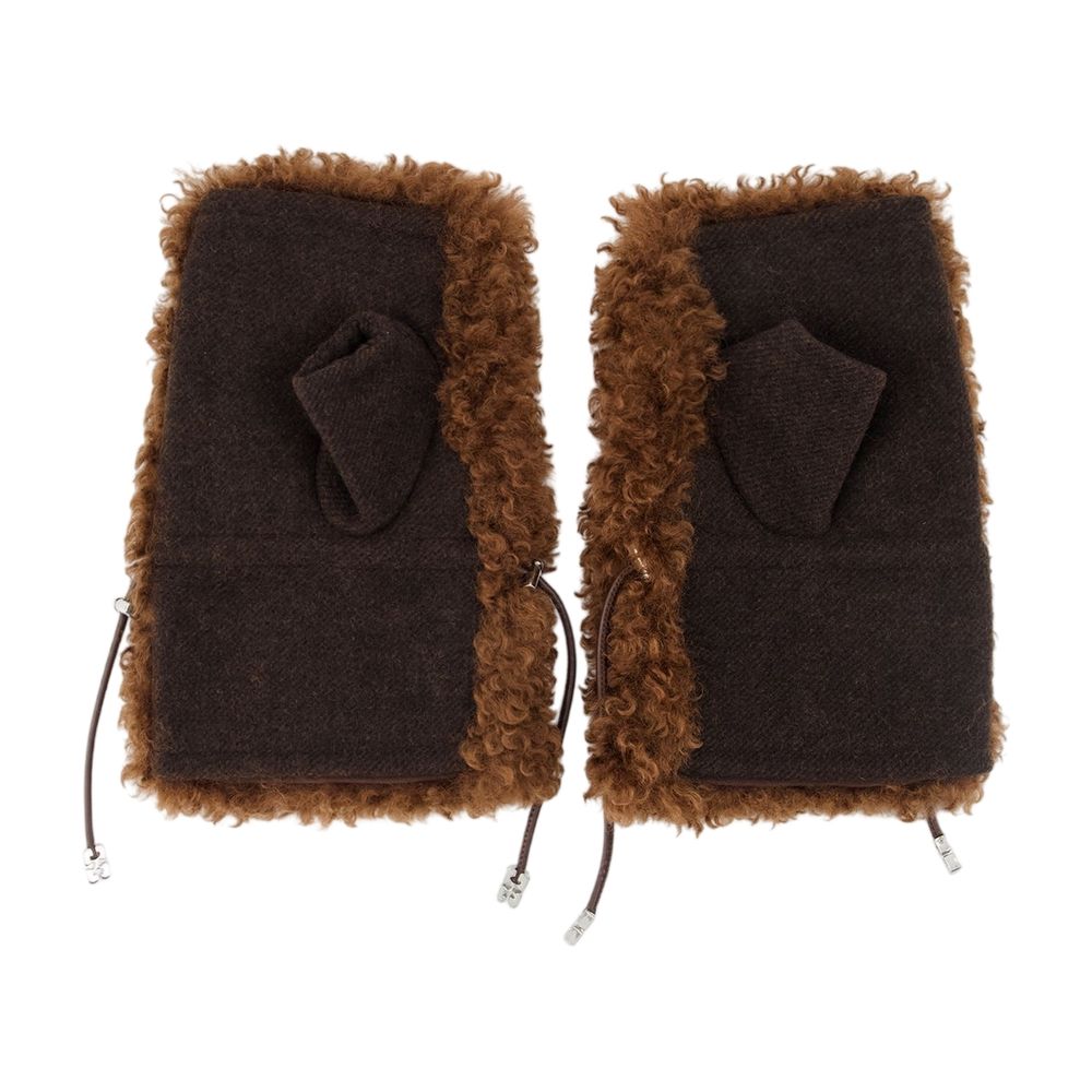 Ganni Wool Fleece-Lined Gloves — Brown by Ganni