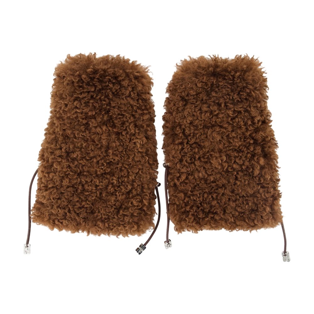 Ganni Wool Fleece-Lined Gloves — Brown, view 2