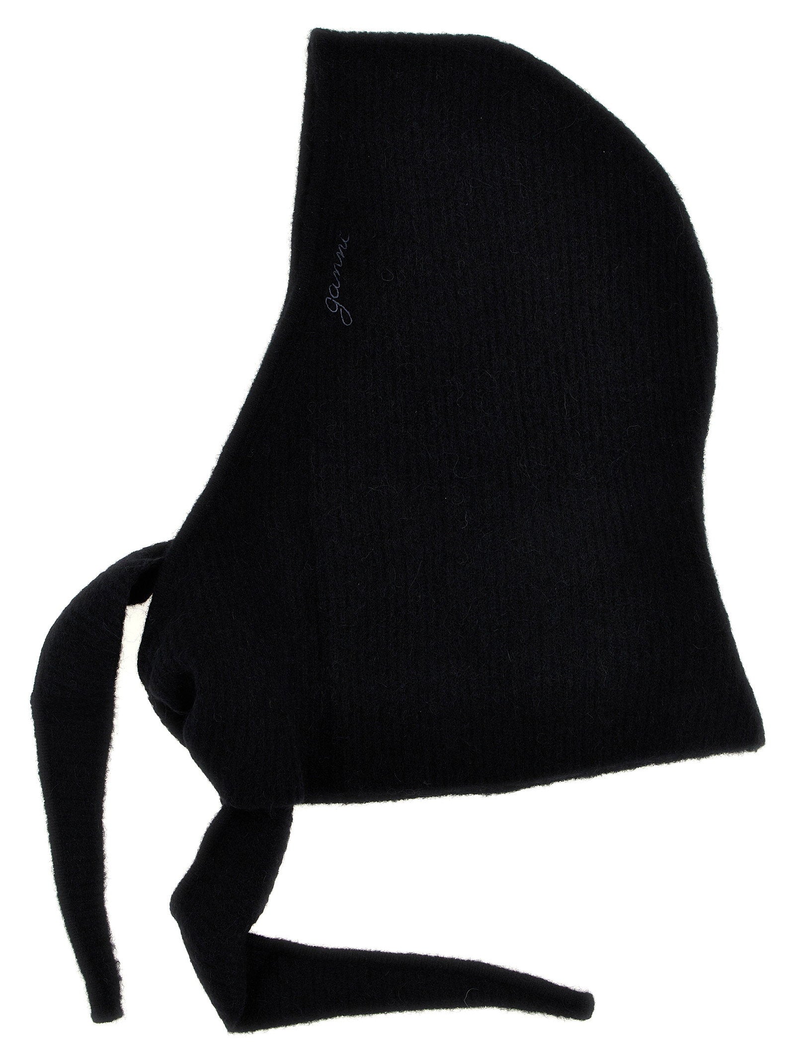 Ganni Logo-Embroidered Alpaca Blend Hood — Black, view 2