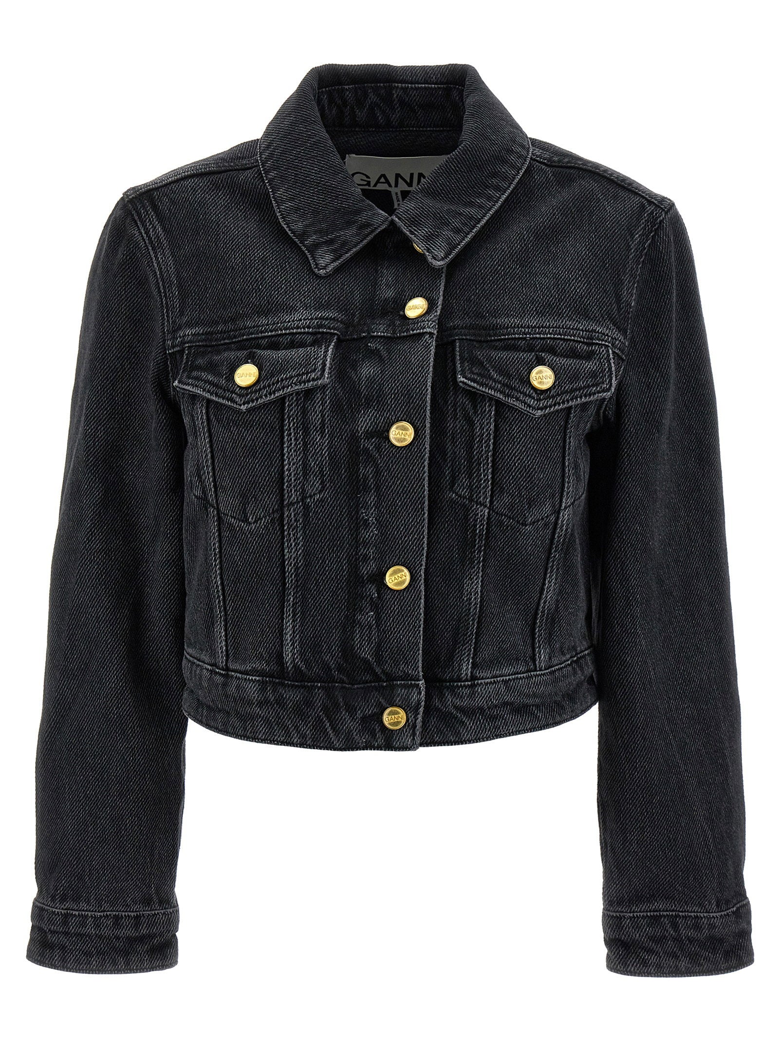 Ganni Cropped Denim Jacket — Black by Ganni