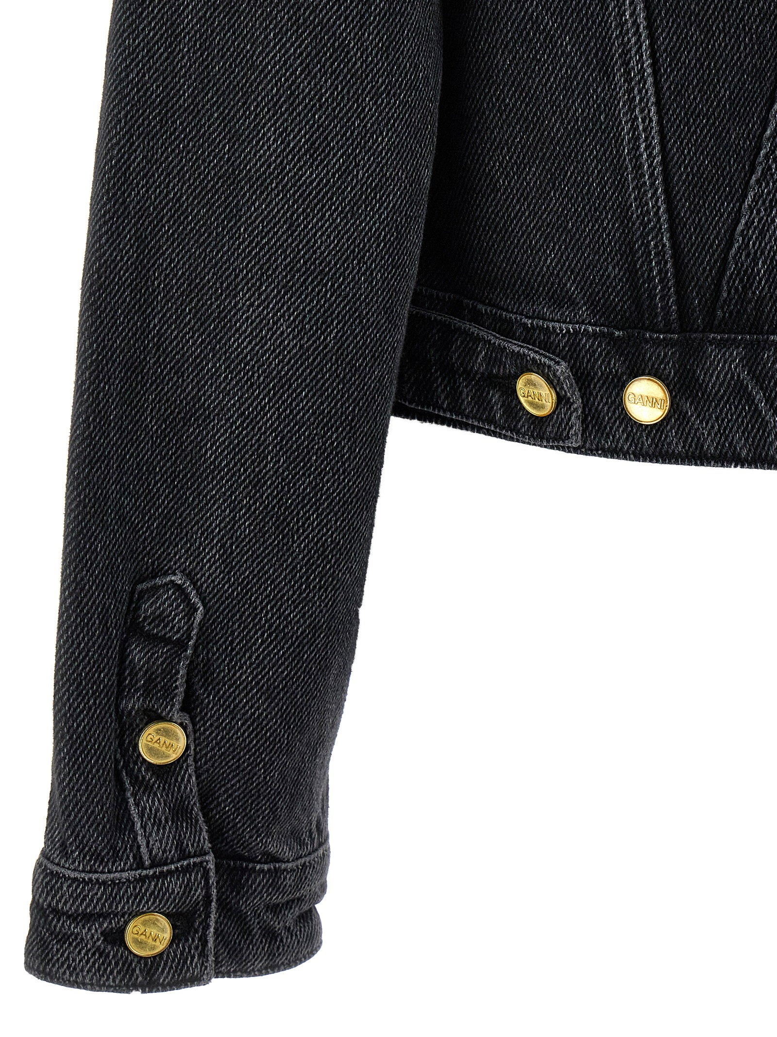 Ganni Cropped Denim Jacket — Black, view 4