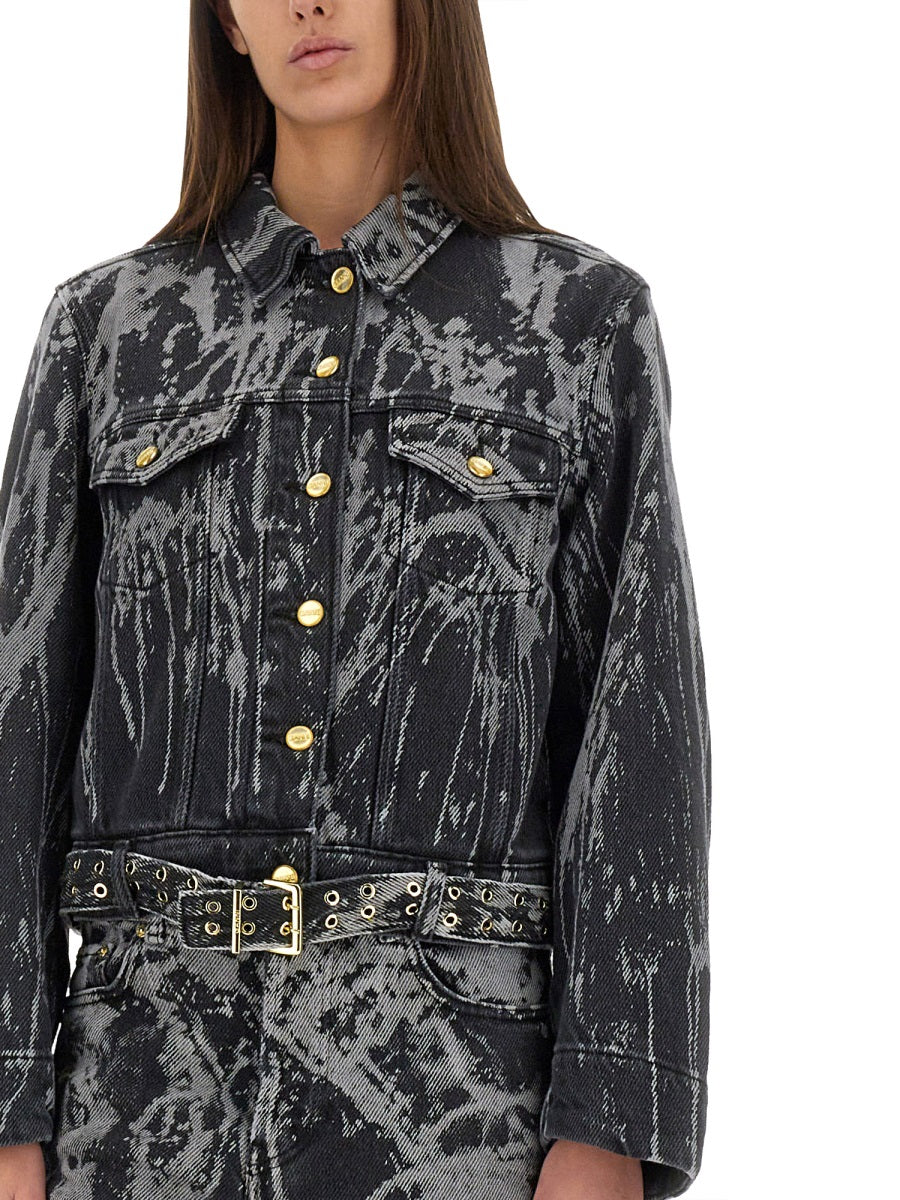 Ganni Organic Cotton Denim Jacket — Black, view 2