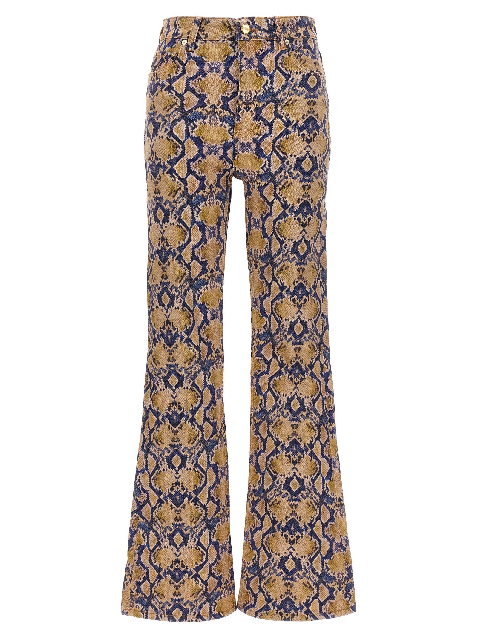 Ganni Python-Print Cotton Jeans — Gold by Ganni