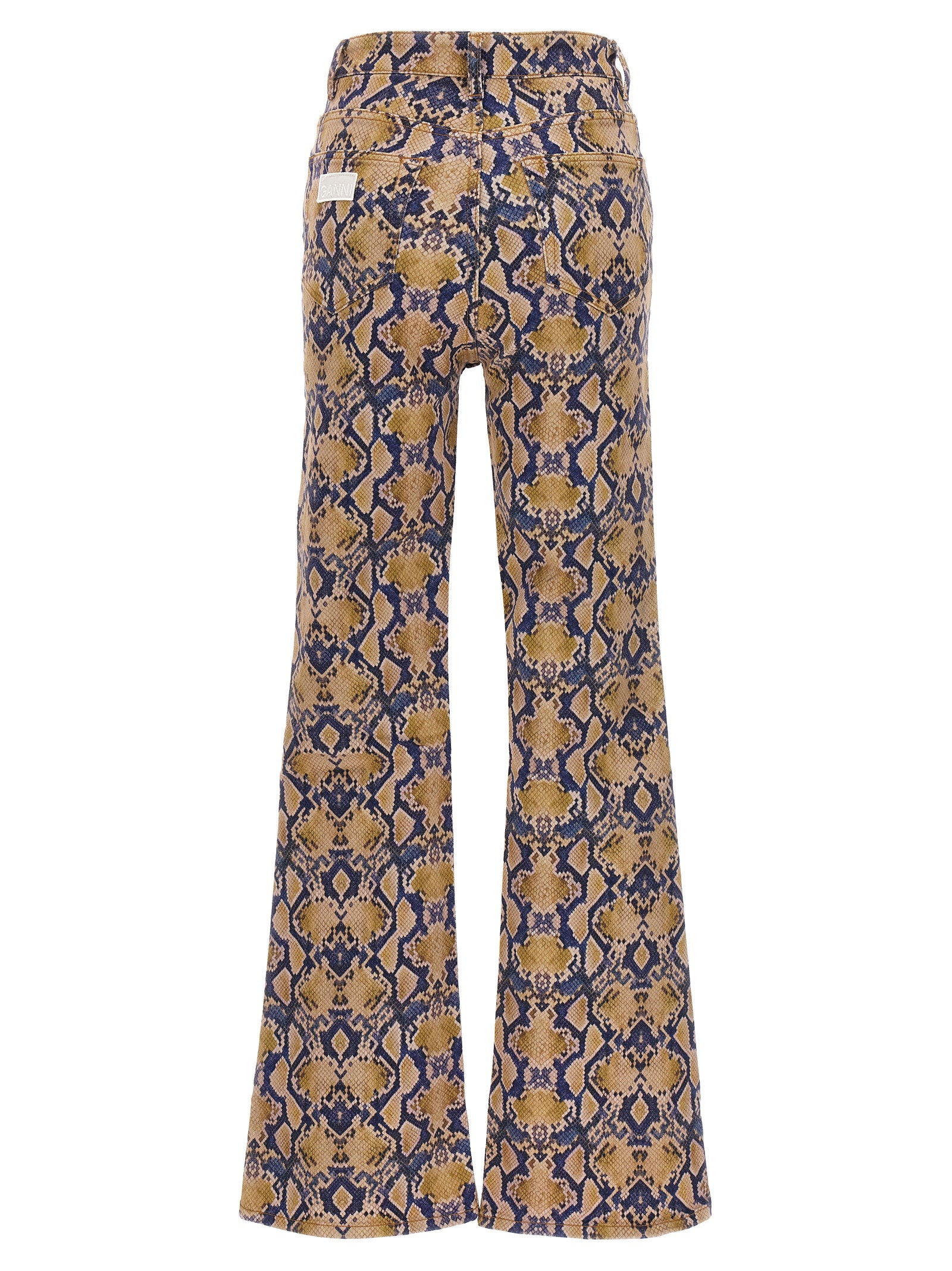 Ganni Python-Print Cotton Jeans — Gold, view 2