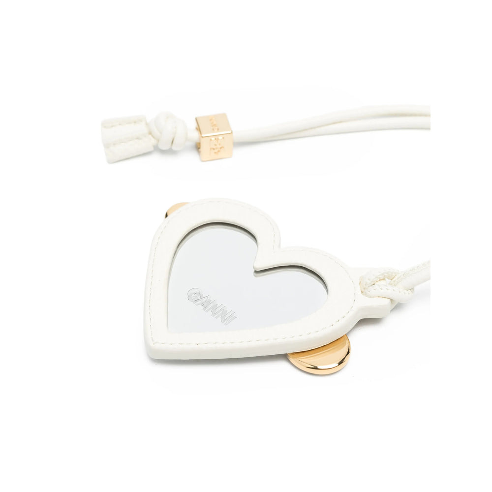 Ganni Calf Leather Keyring — White, view 2