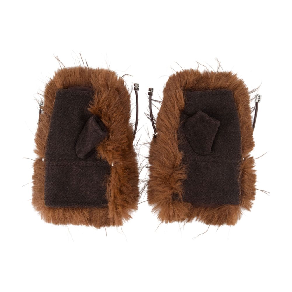 Ganni Straight Pile Wool Mittens — Brown, view 2
