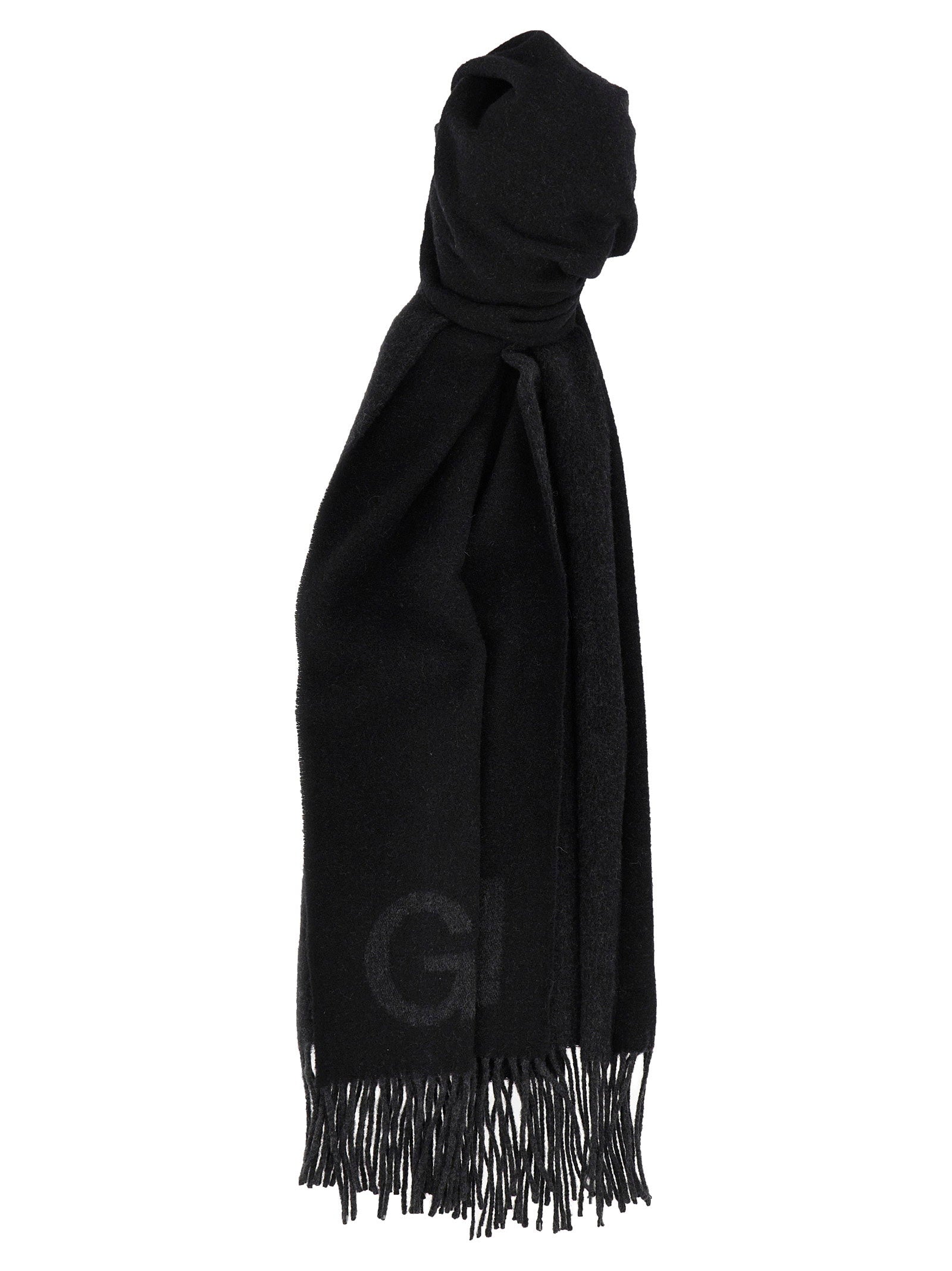 Ganni Logo Wool Scarf — Black by Ganni