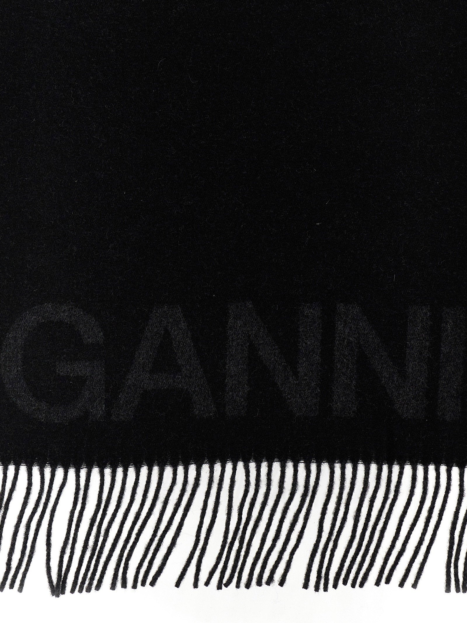 Ganni Logo Wool Scarf — Black, view 2