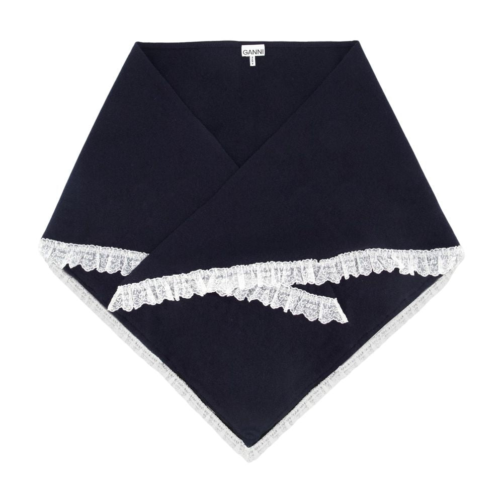 Ganni Lace-Trimmed Wool Scarf — Black by Ganni