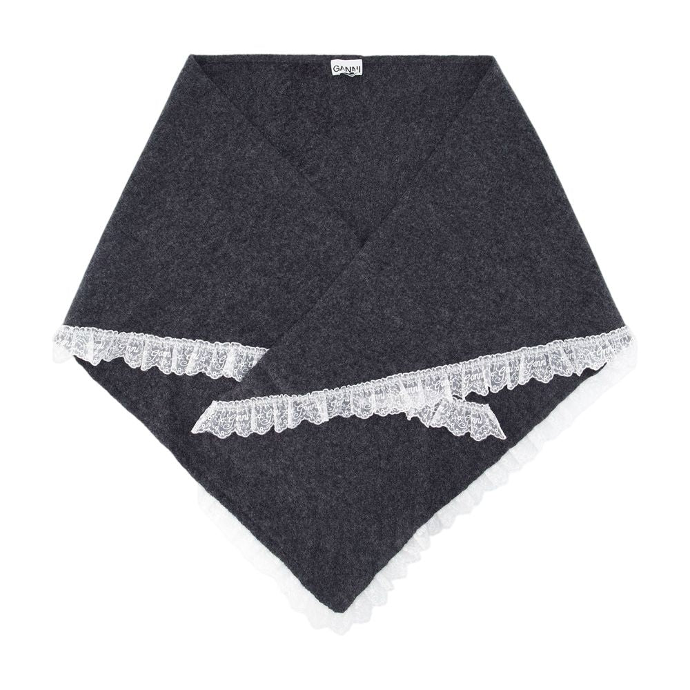 Ganni Lace-Trim Wool Scarf — Gray by Ganni