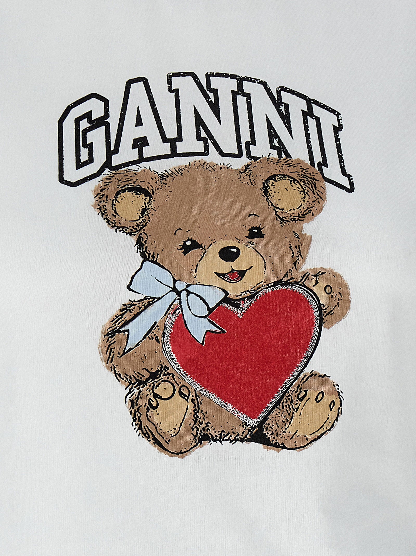 Ganni Bear-Print Organic Cotton T-Shirt — White, view 4
