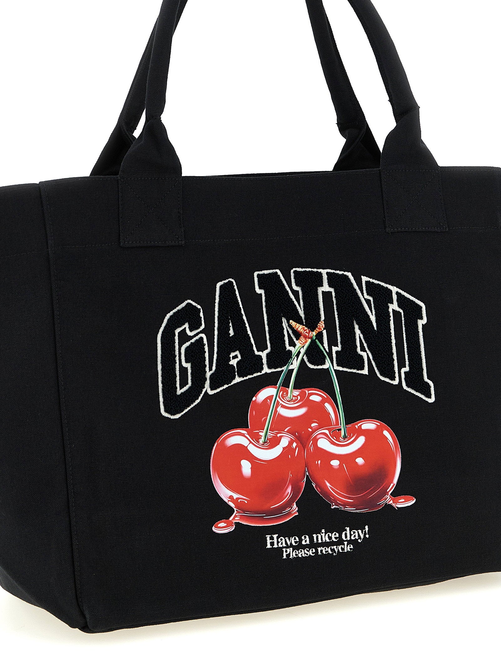 Ganni Canvas Tote Bag — Black, view 3