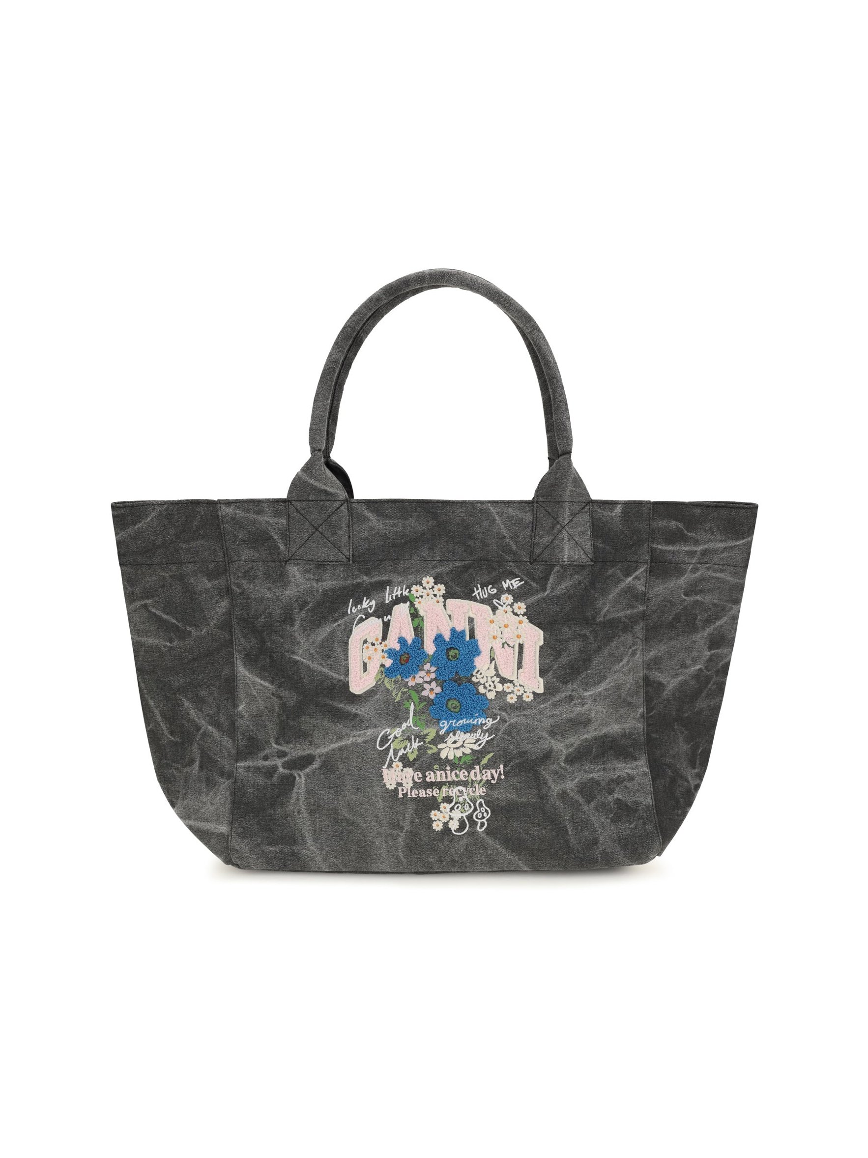 Ganni Flower-Print Tote Bag — Gray by Ganni