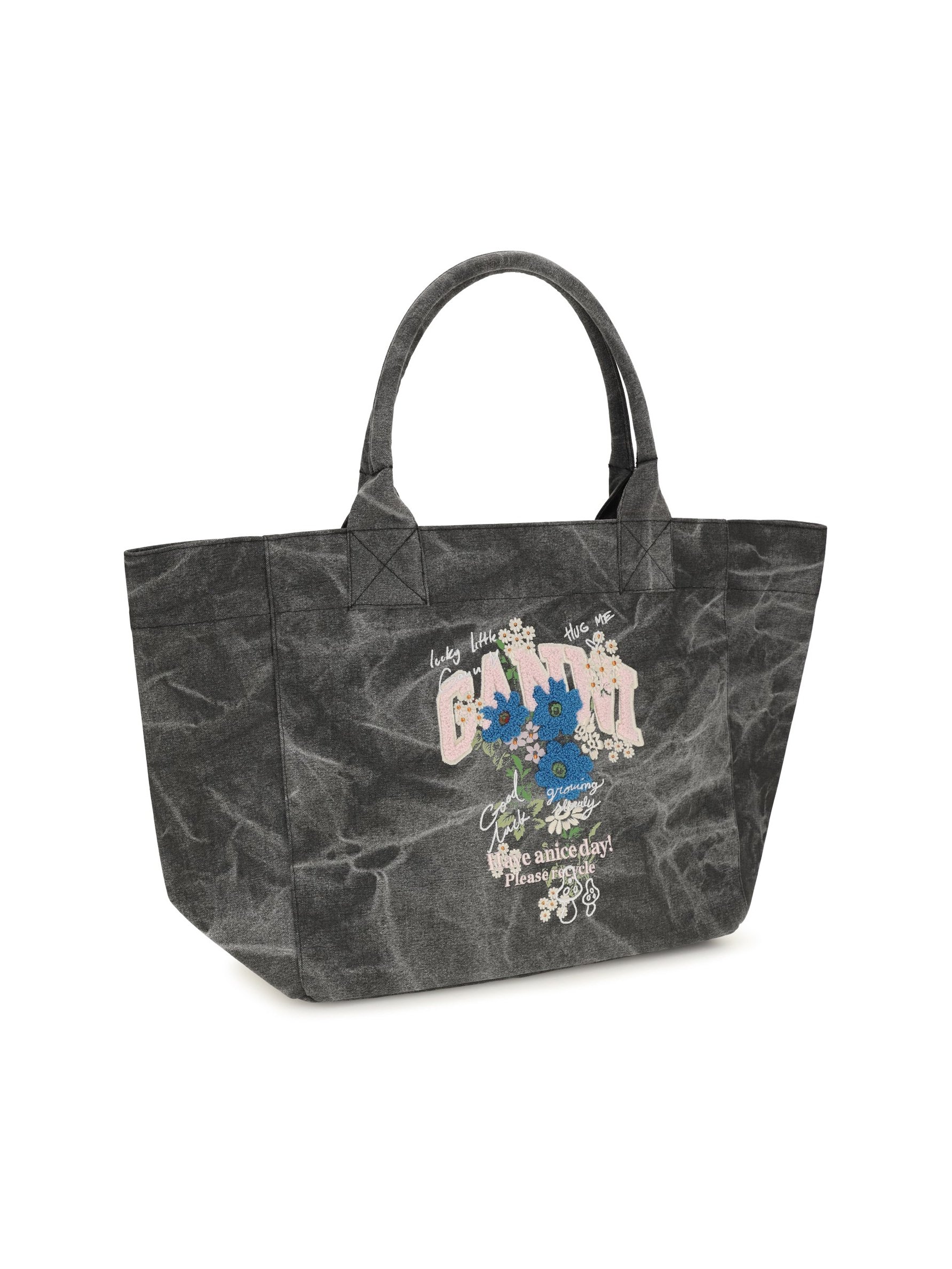 Ganni Flower-Print Tote Bag — Gray, view 2