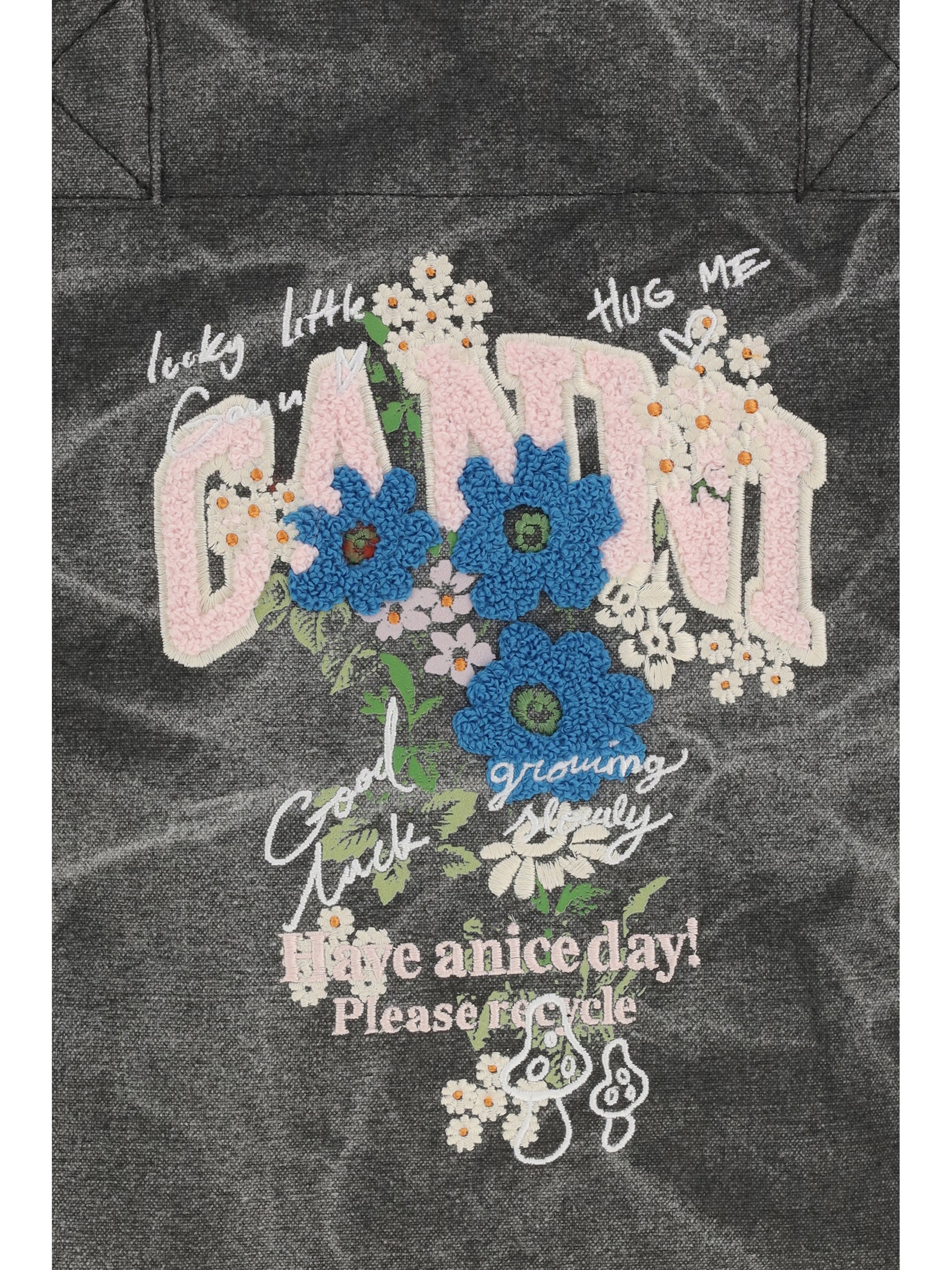 Ganni Flower-Print Tote Bag — Gray, view 4